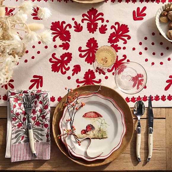 Anthropologie Damask Embroidered Cotton Table Runner - Picture 2 of 4